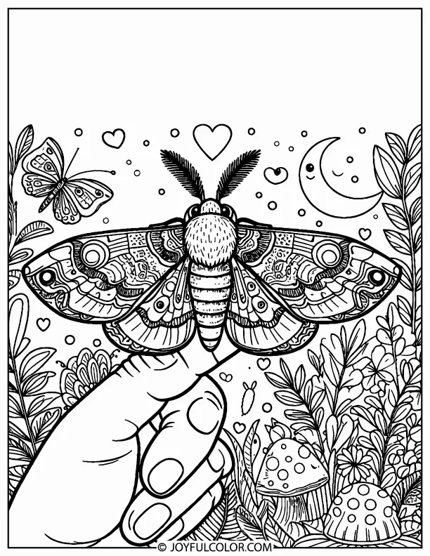 A Cute Moth on the Finger Coloring Page