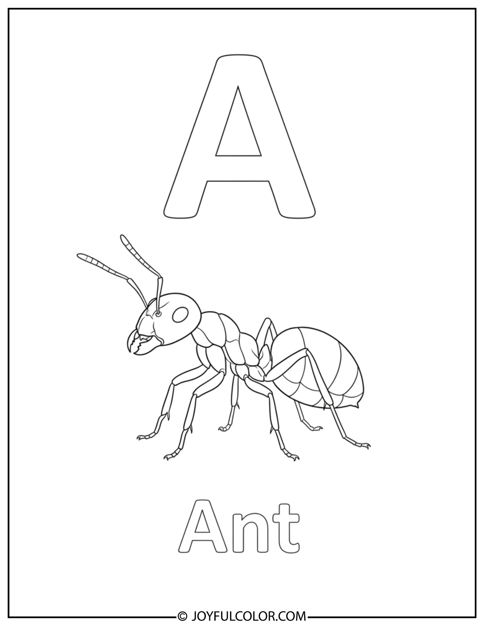 A is for Ant and Apple Coloring Page