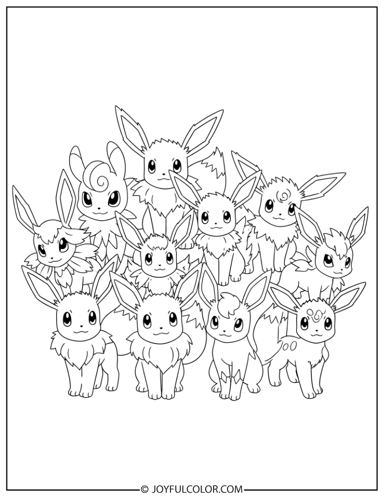 All Eeveelutions Group Coloring Page