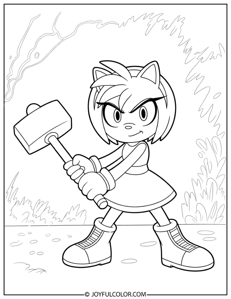 Amy Rose Battle Pose Coloring Page