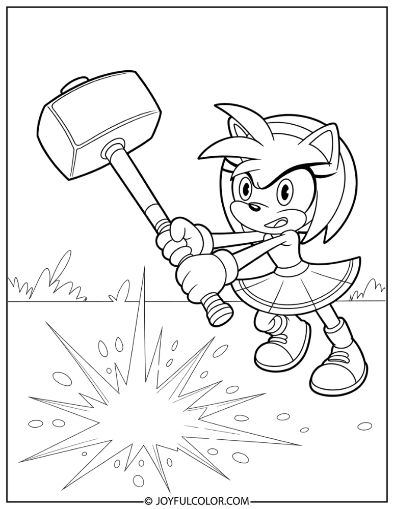 Amy Rose Hammer Smash Coloring Page