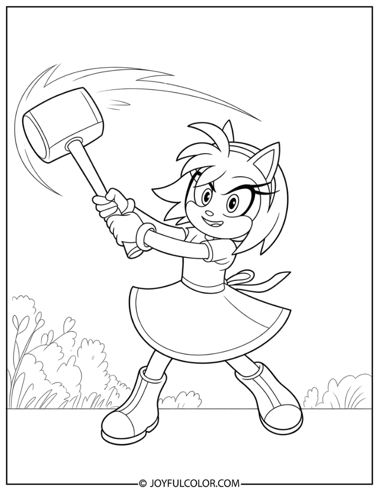 Amy Rose Hammer Swing Coloring Page
