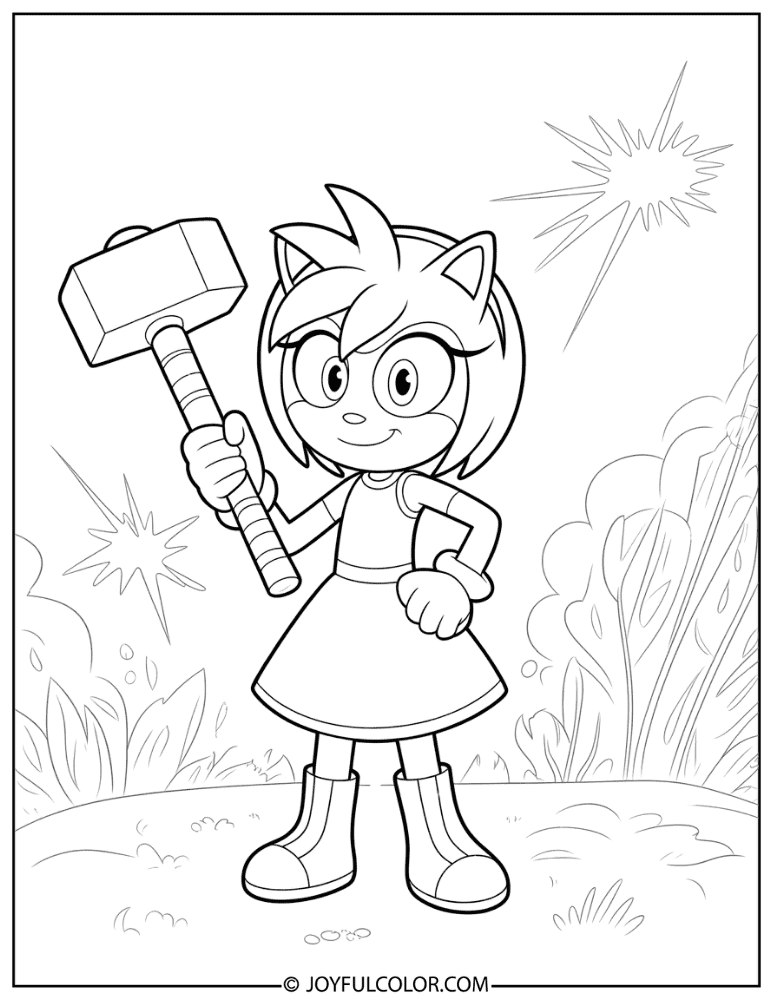 Amy Rose Hero Pose Coloring Page