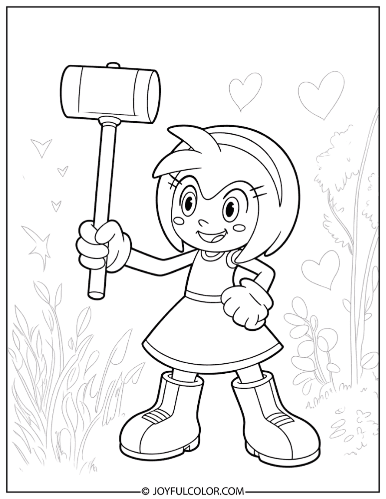 Amy Rose Piko Piko Hammer Coloring Page
