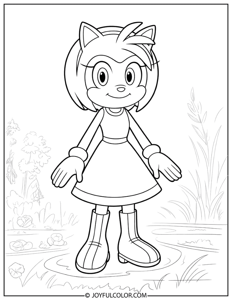 Amy Rose Standing Pose Coloring Page