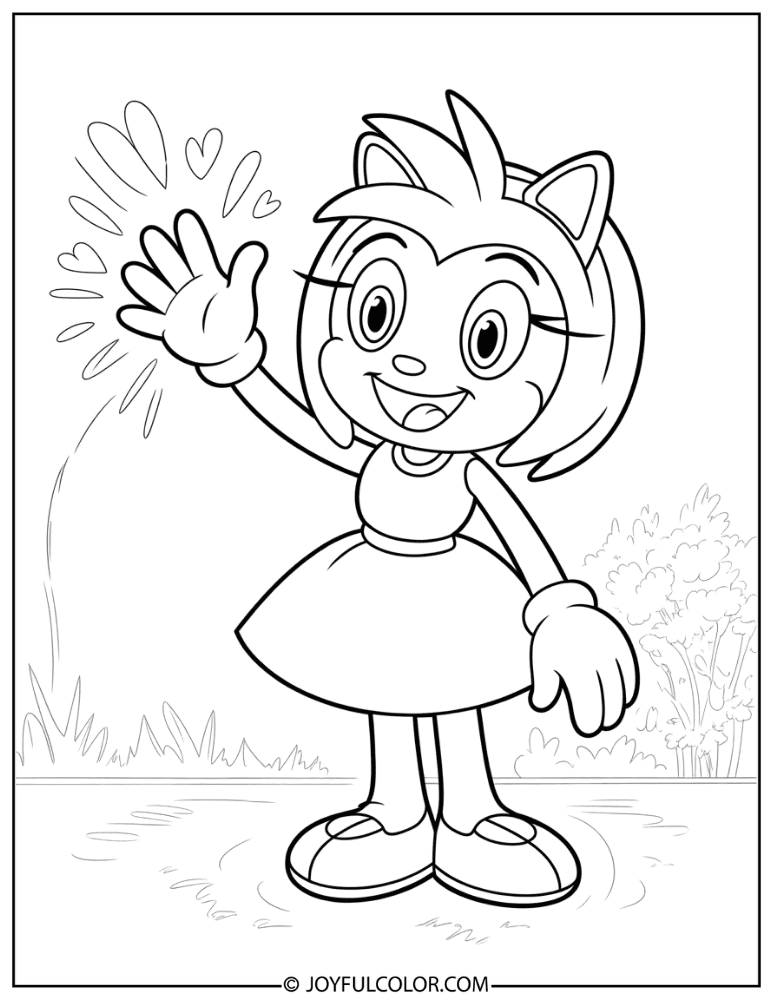 Amy Rose Waving Coloring Page