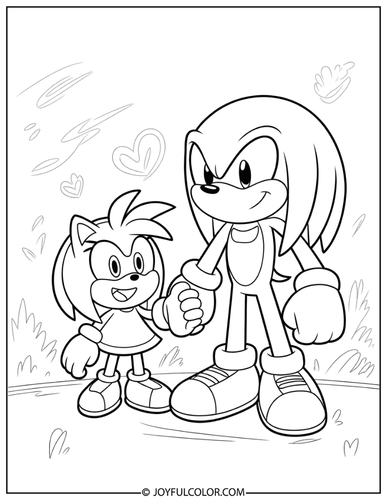 Amy Rose and Knuckles Coloring Page