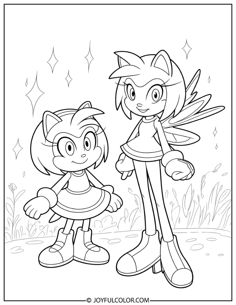 Amy Rose and Rouge Coloring Page
