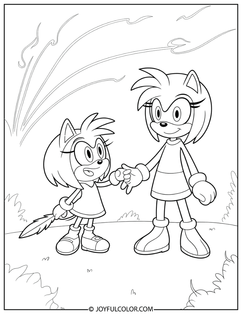 Amy Rose and Shadow Coloring Page