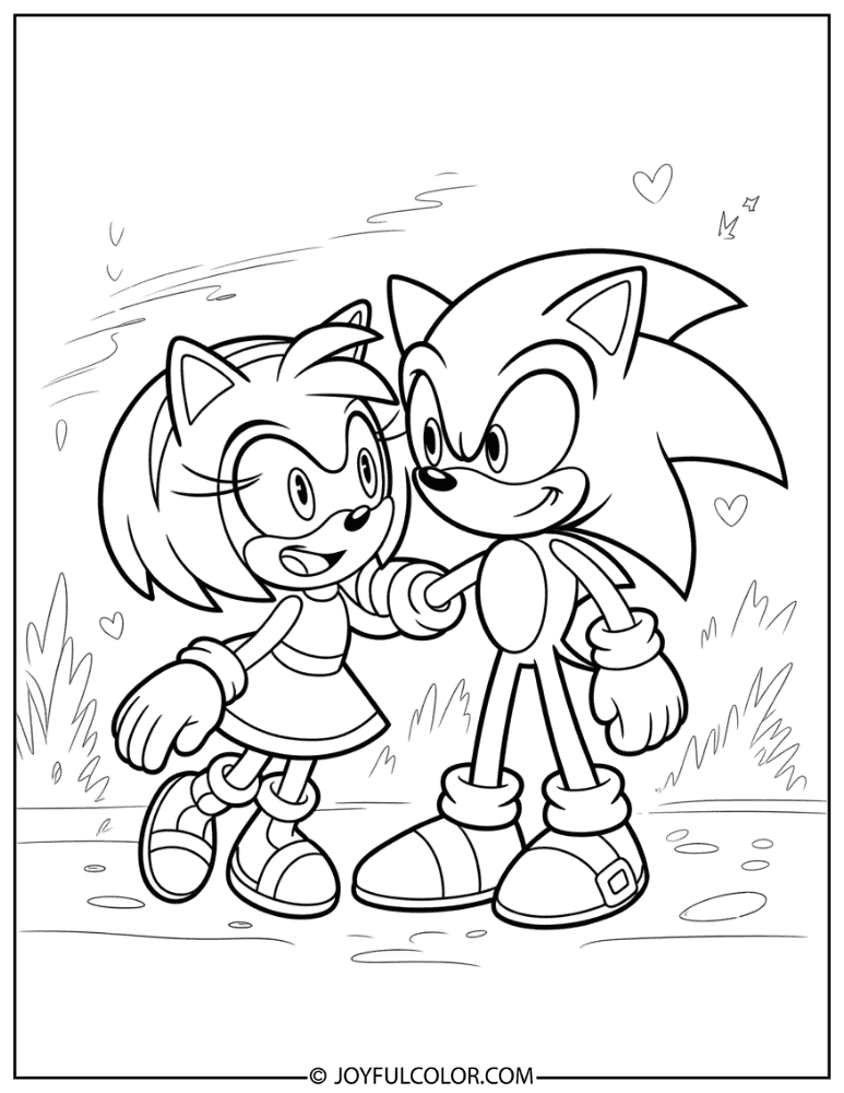 Amy Rose and Sonic Coloring Page 1