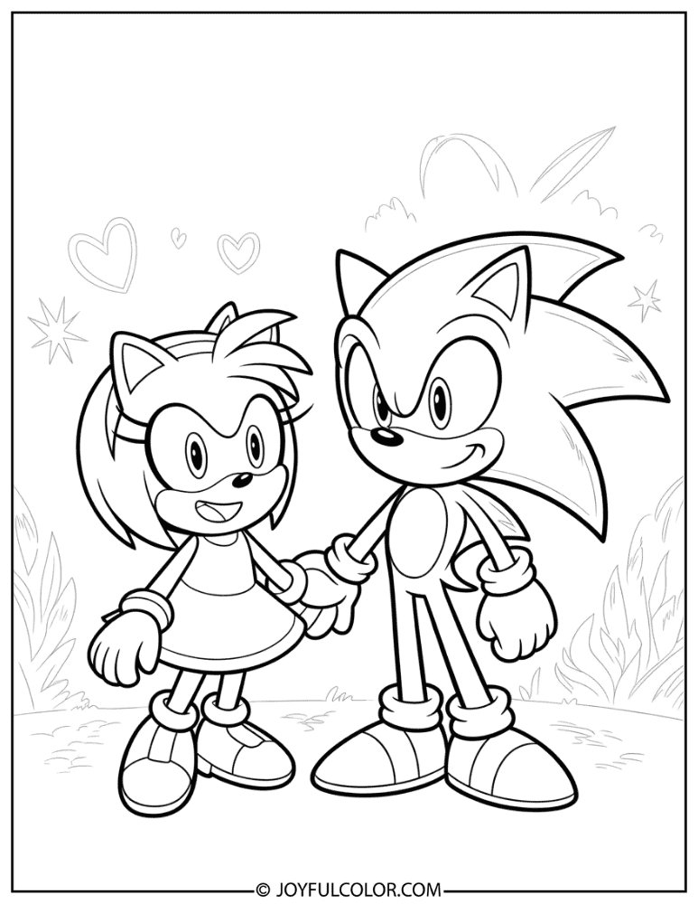 Amy Rose and Sonic Coloring Page