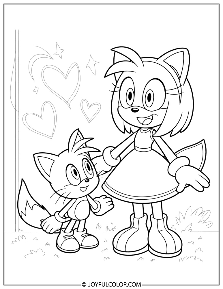 Amy Rose and Tails Coloring Page