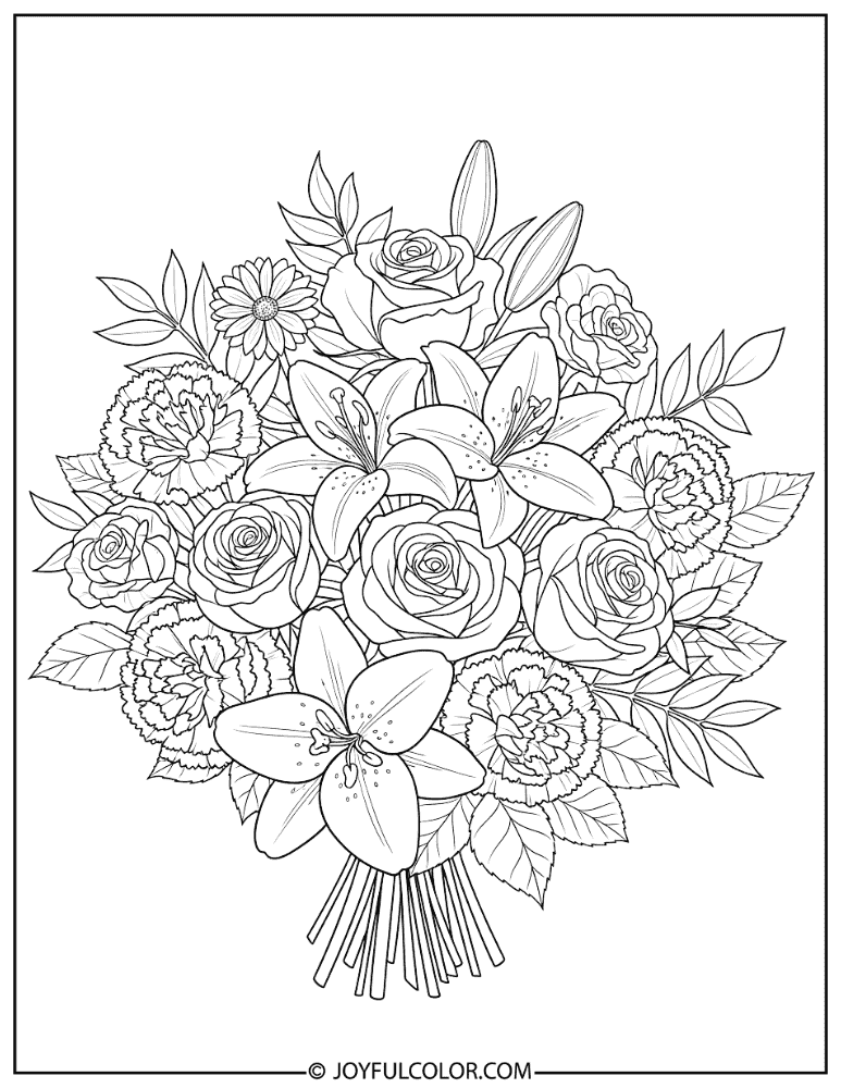 Anniversary Floral Bouquet Coloring Page
