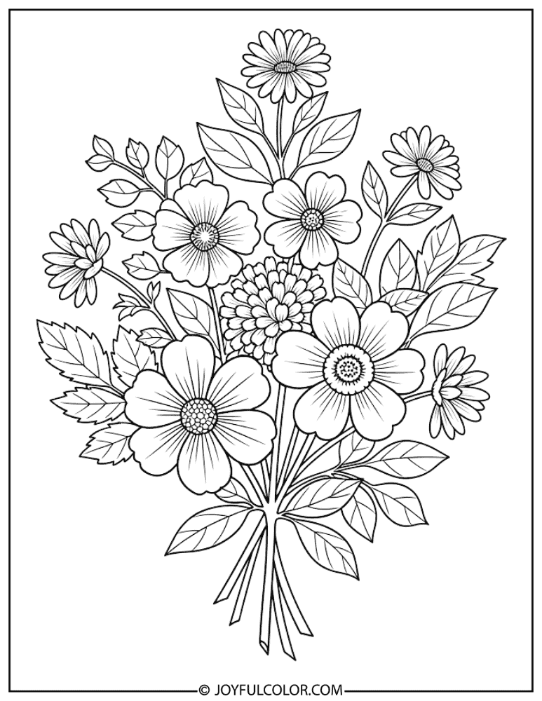 Antique Botanical Bouquet Coloring Page