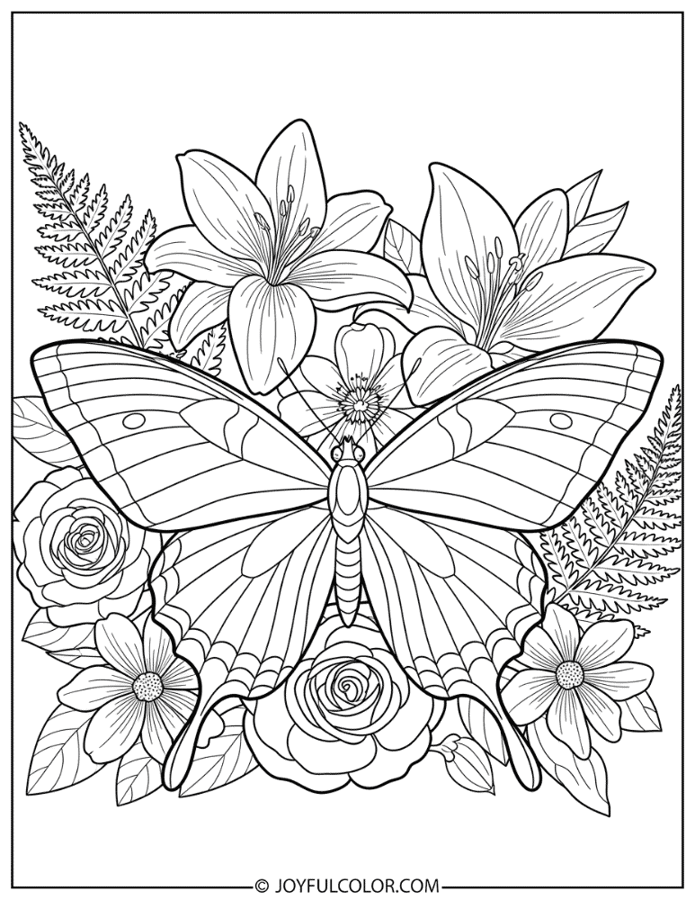 Antique Botanical Butterfly Coloring Page
