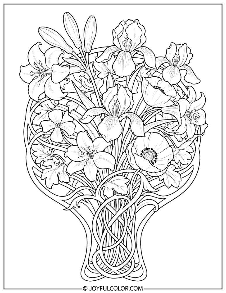 Art Nouveau Floral Bouquet Coloring Page