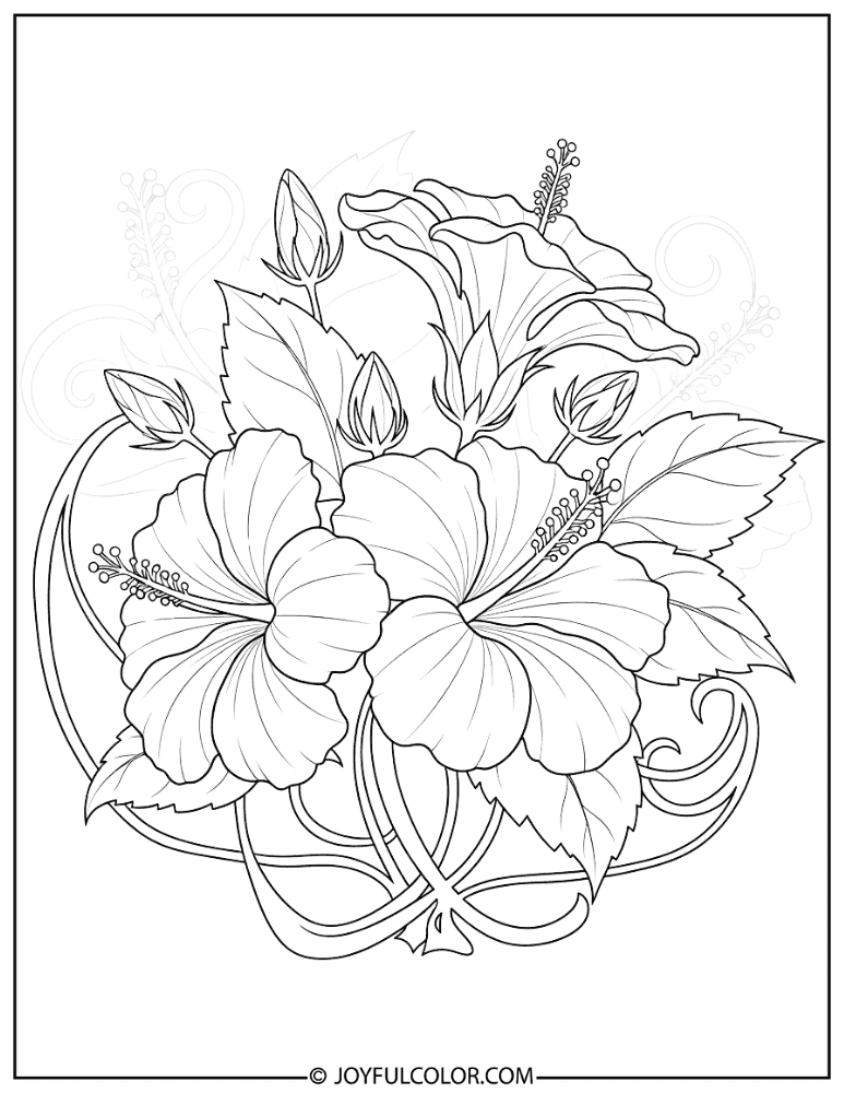 Art Nouveau Hibiscus Coloring Page