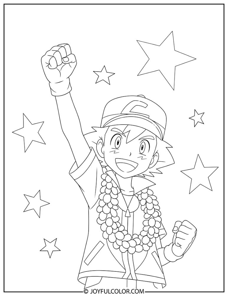 Ash Alola Champion Coloring Page