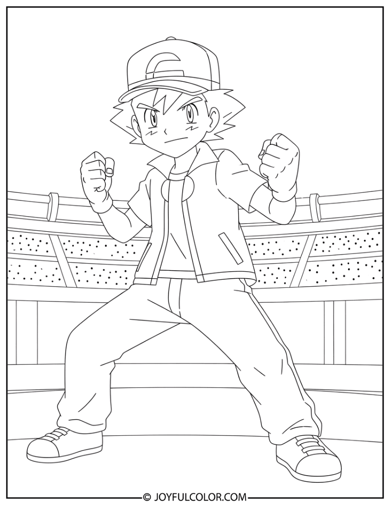 Ash Battle Pose Coloring Page