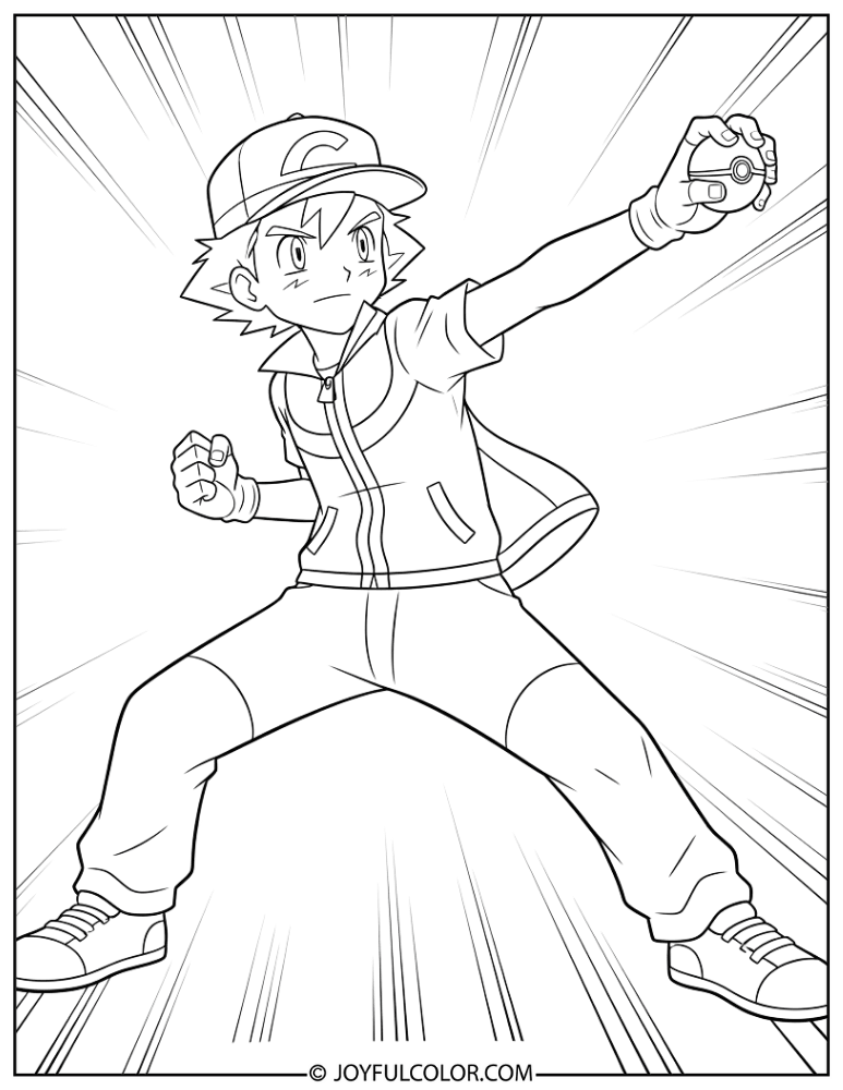 Ash Battle Scene Coloring Page