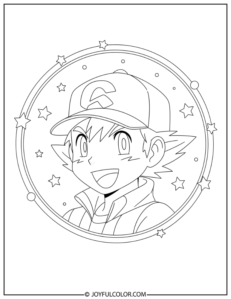 Ash Ketchum Portrait Coloring Page