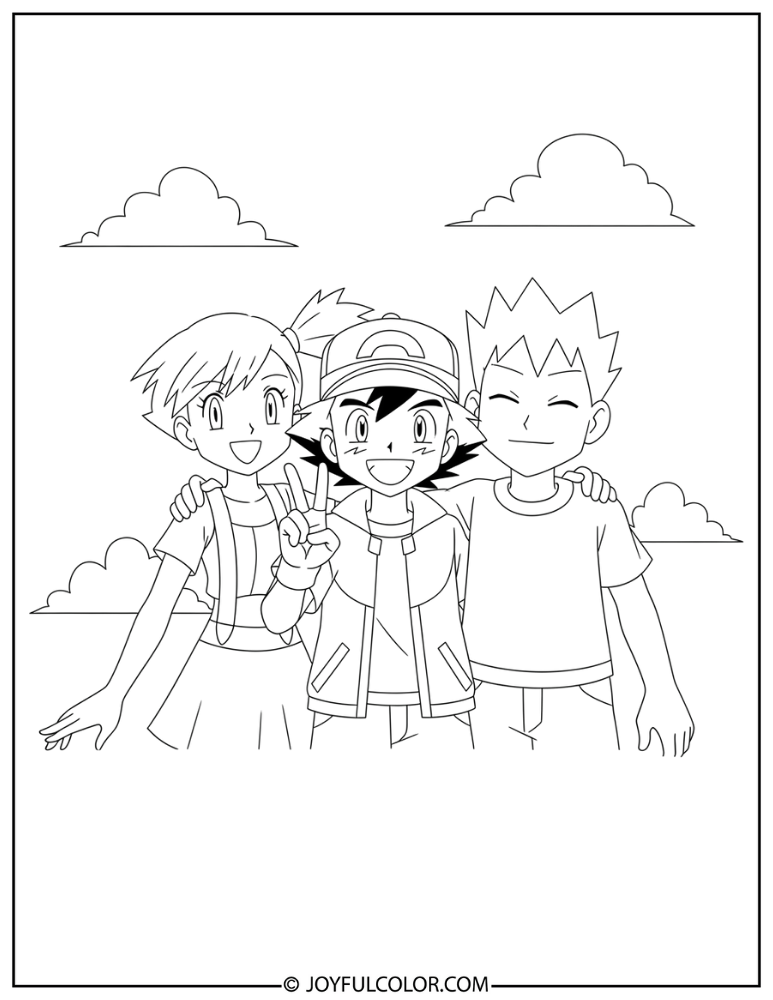 Ash Misty Brock Coloring Page