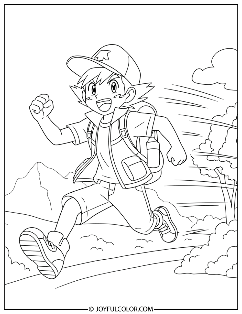 Ash Running Coloring Page