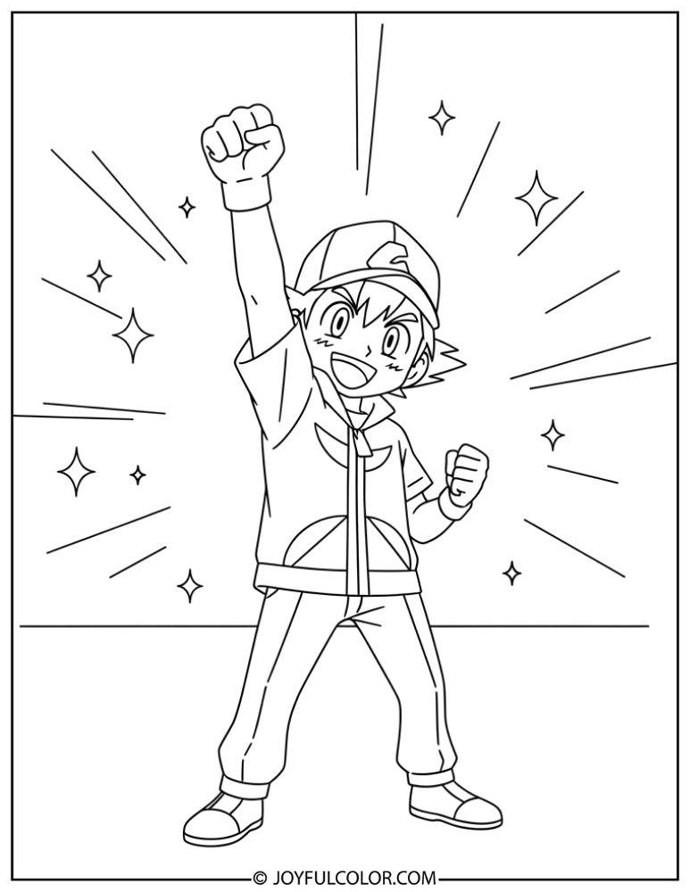 Ash Victory Pose Coloring Page