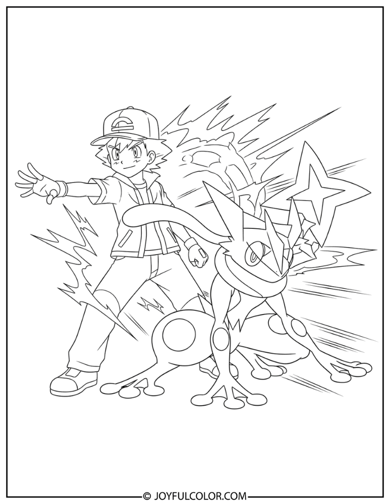 Ash and Greninja Coloring Page