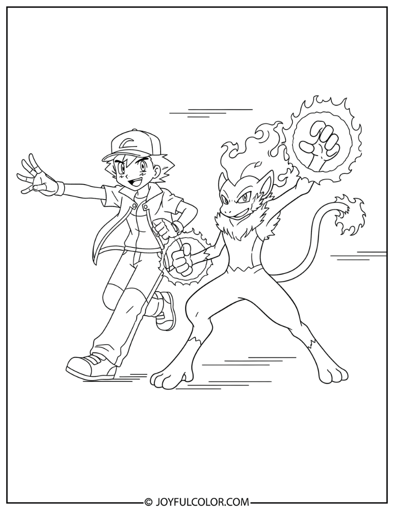 Ash and Infernape Coloring Page
