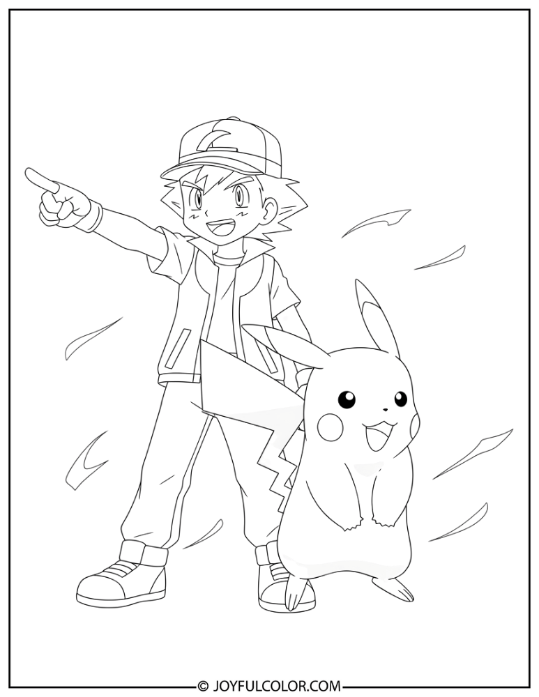 Ash and Pikachu Coloring Page 2