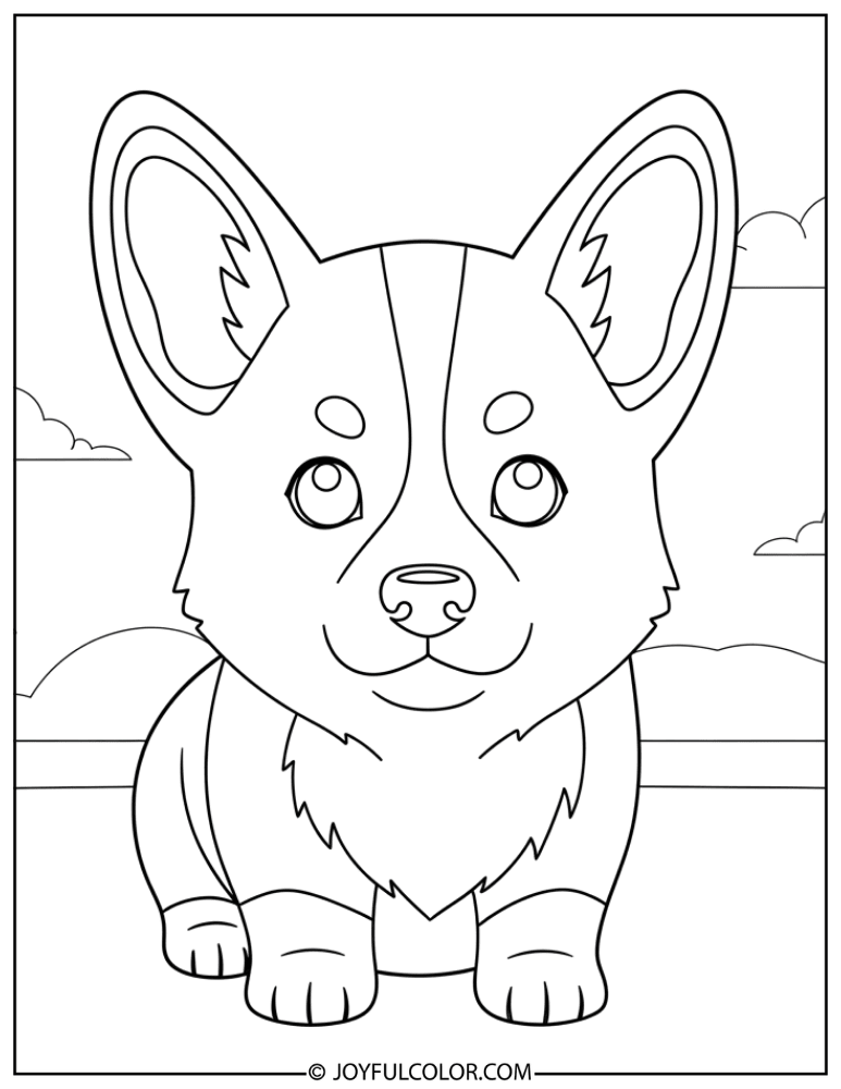Baby Corgi Puppy Coloring Page