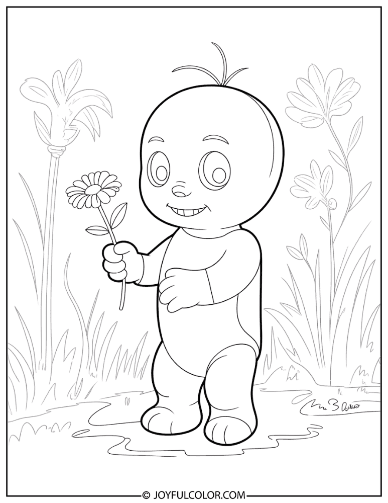 Baby Creeper Holding a Flower Coloring Page