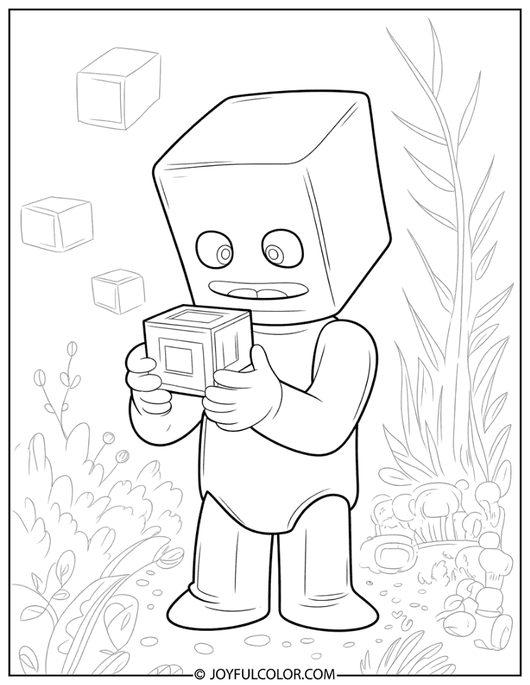 Baby Enderman with Tiny Block Coloring Page