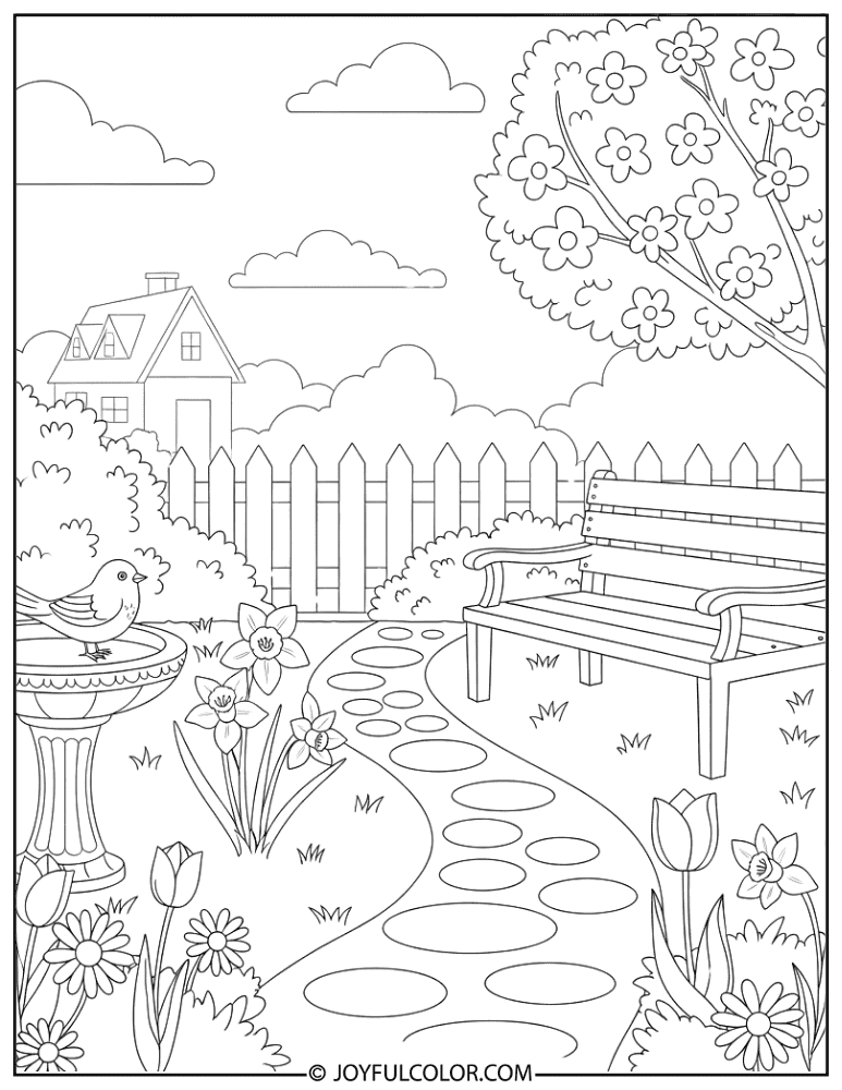 Backyard Garden Scene Coloring Page