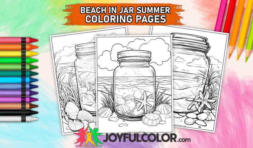 Beach in jar summer coloring pages