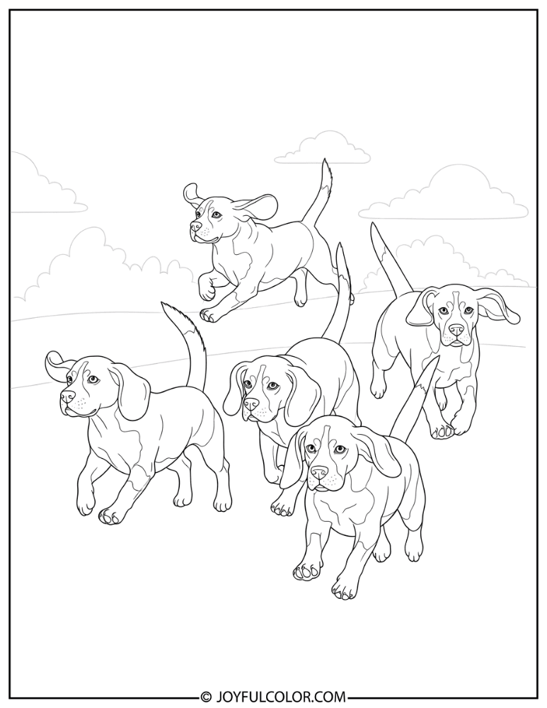 Beagle Pack Running Coloring Page