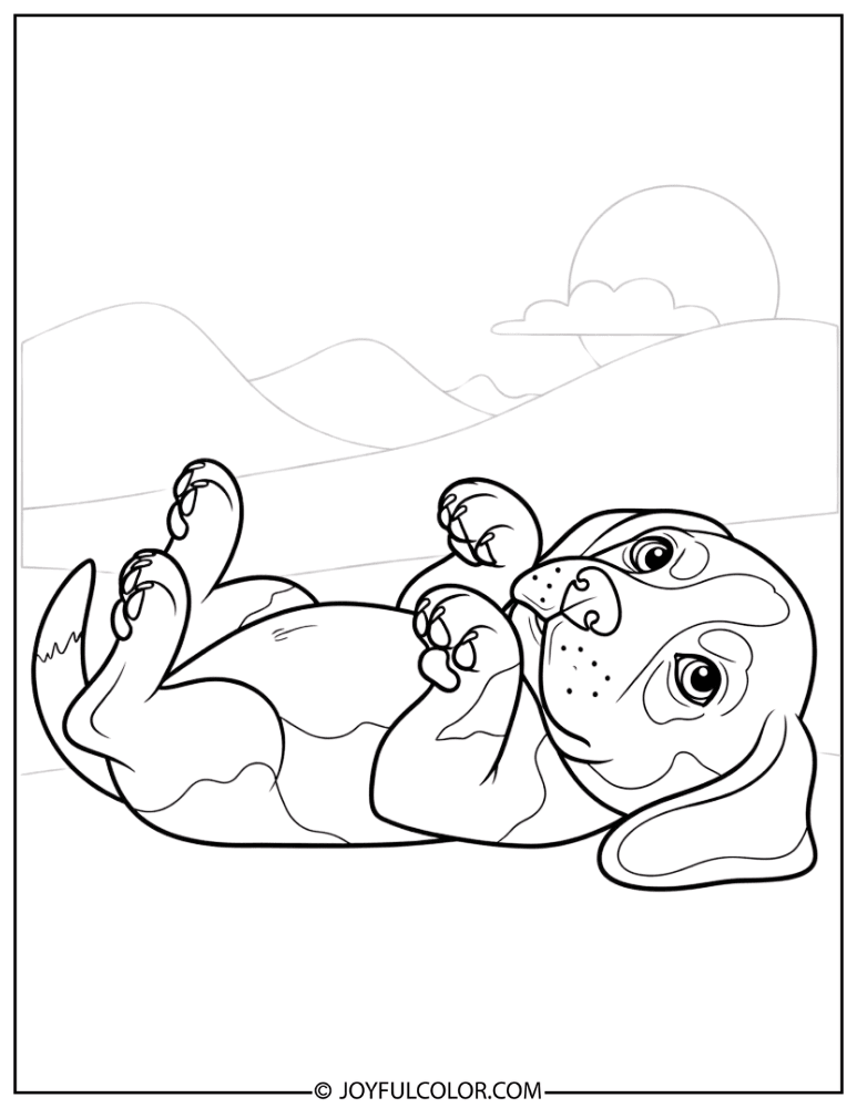 Beagle Puppy Rolling Over Coloring Page