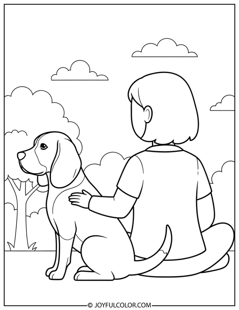 Beagle Sitting Beside Owner Coloring Page