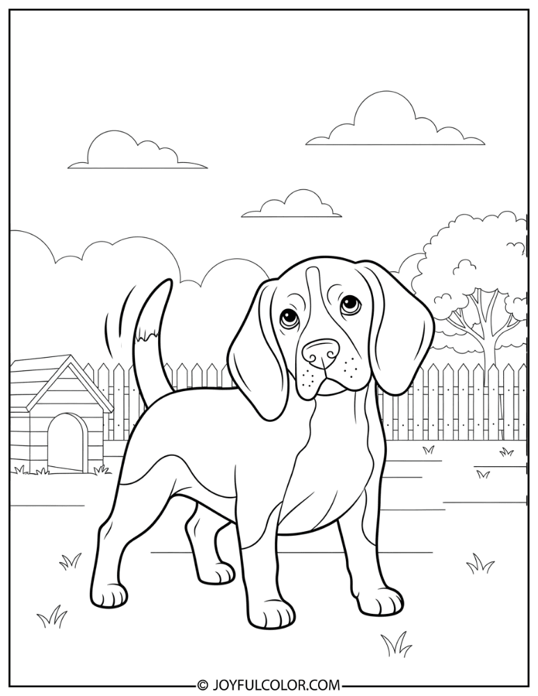 Beagle in Backyard Coloring Page