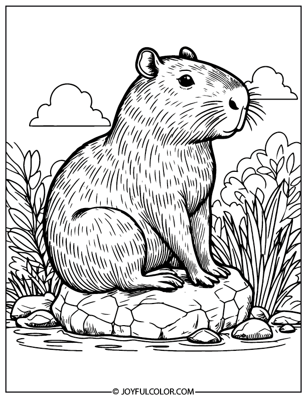 Beautiful Capybara Coloring Page