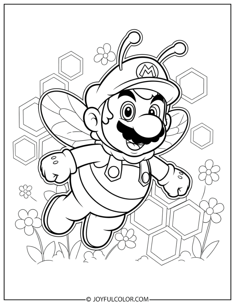 Bee Mario Coloring Page