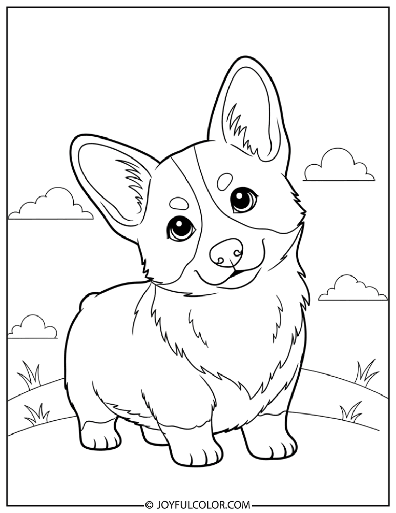 Big Eyes Corgi Coloring Page