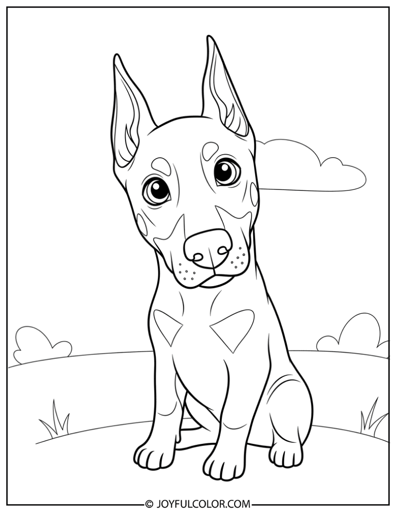 Big Eyes Doberman Coloring Page