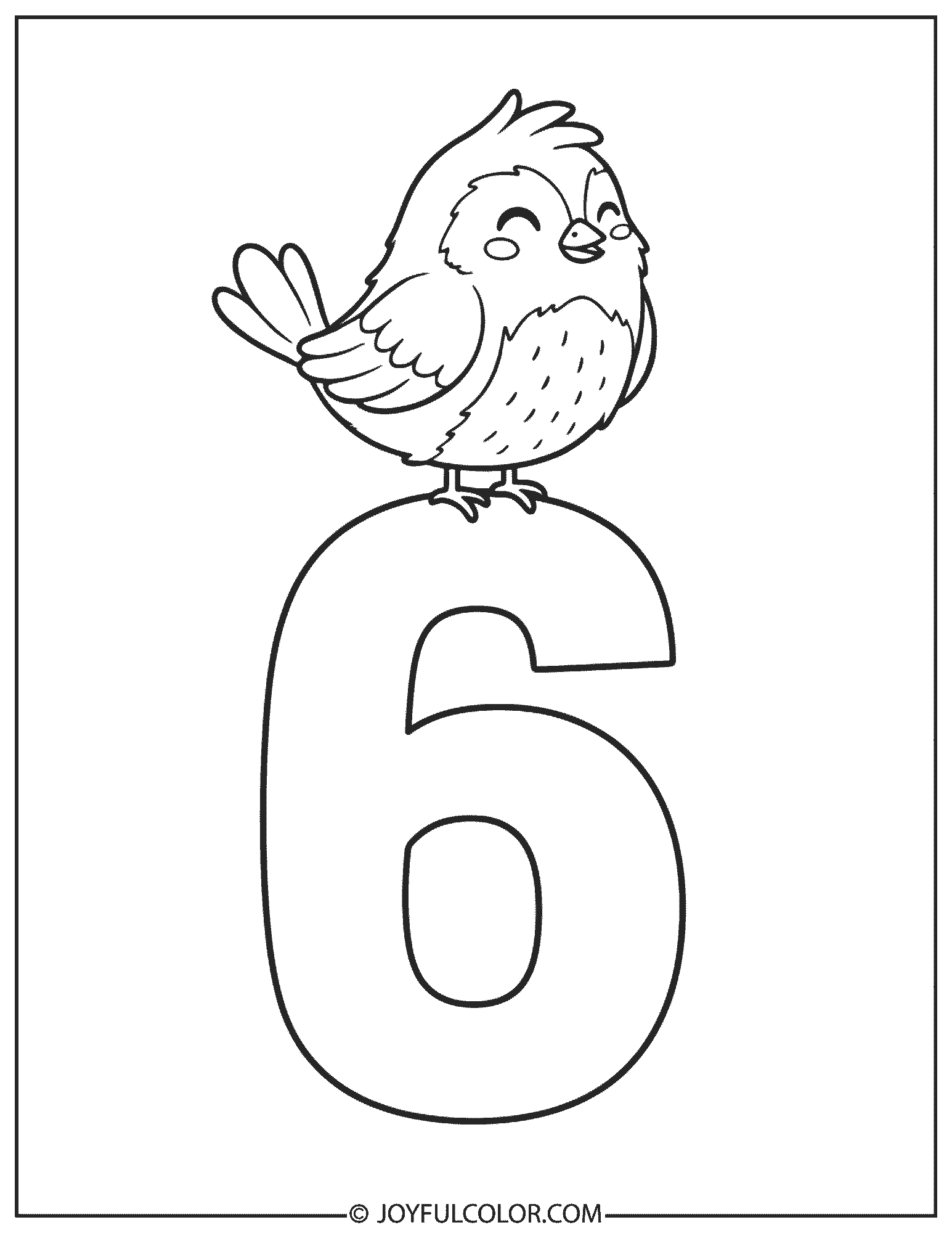 Cute Bird Number 6 Coloring Page