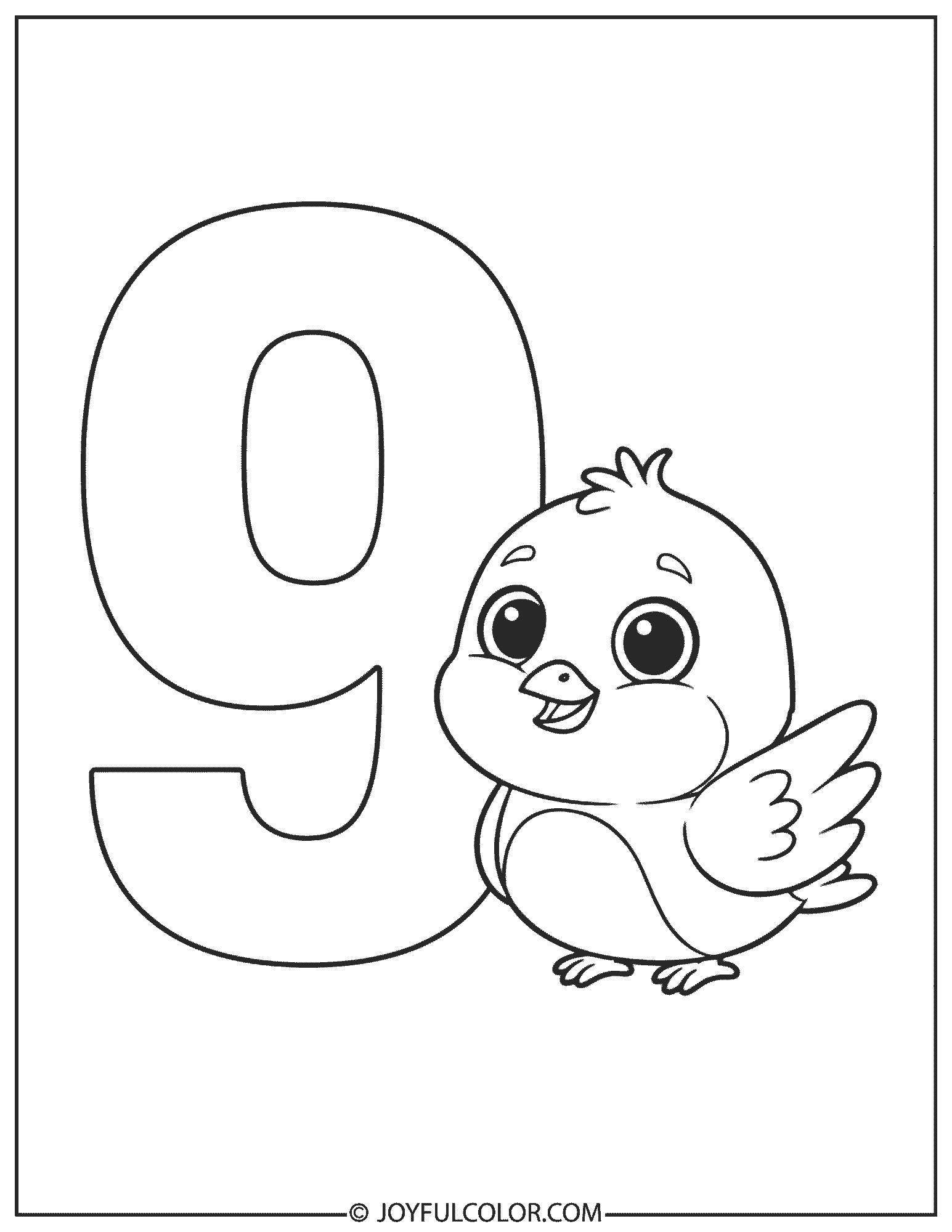 Number 9 Bird Coloring Page