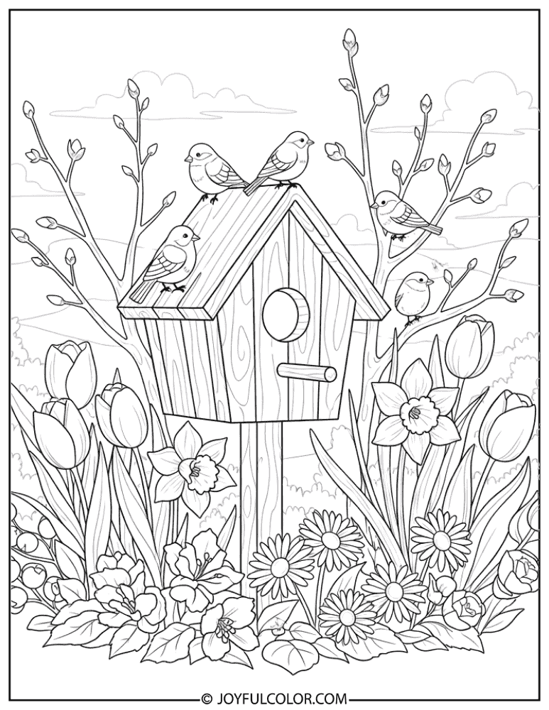 Birdhouse in Garden Coloring Page