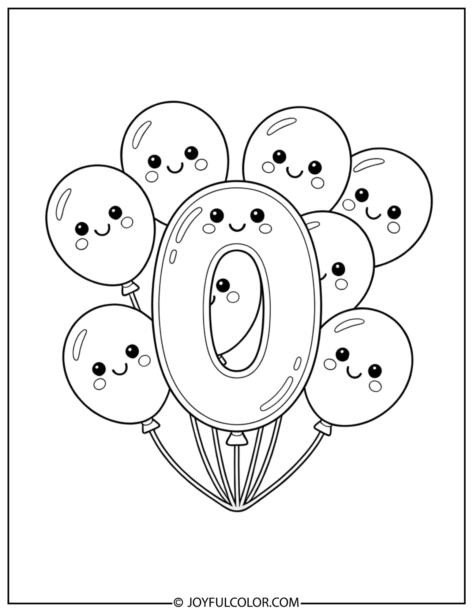 Birthday Balloons Zero Coloring Page