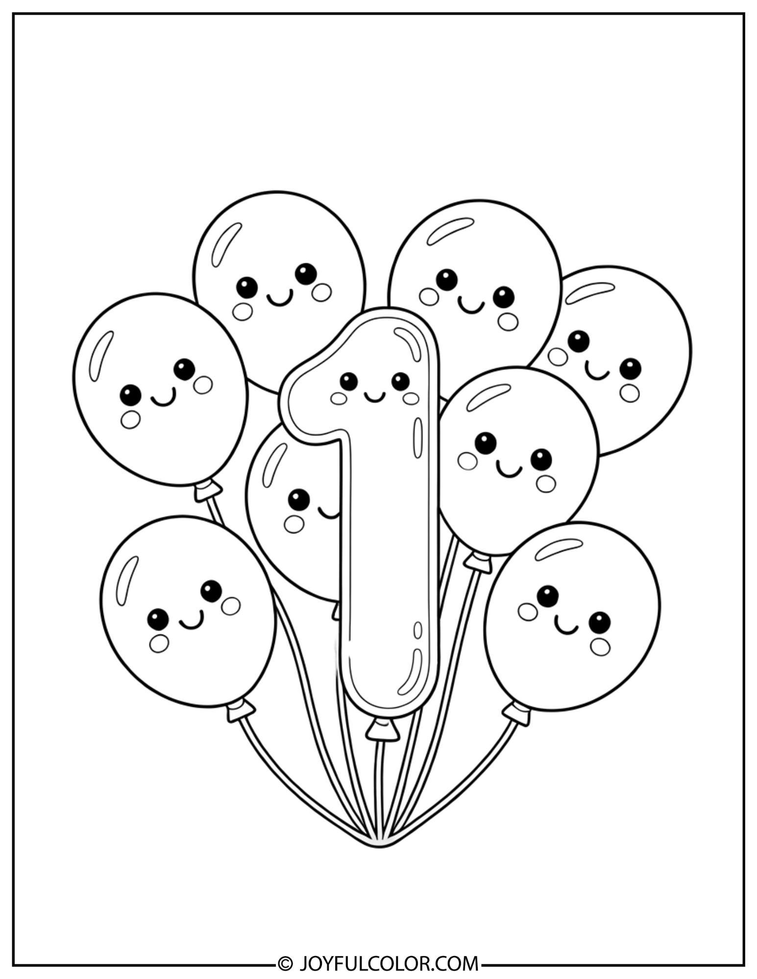 Birthday Balloons Number 1 Coloring Page