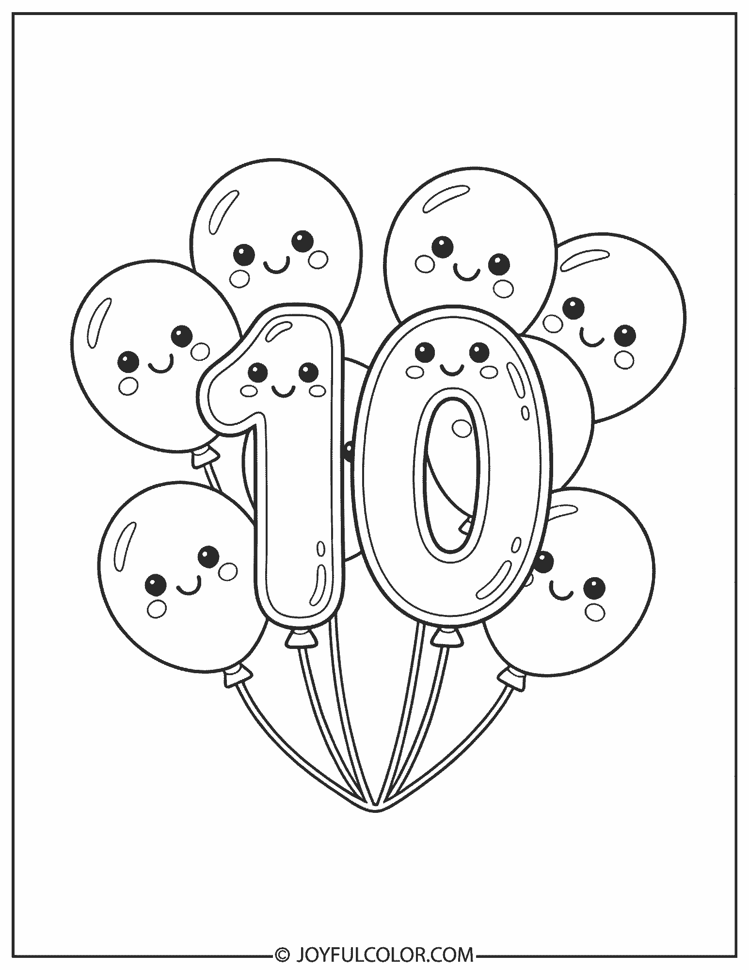 Birthday Balloons 10 Coloring Page